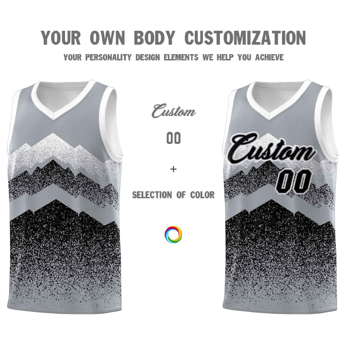 Personalized Youth Basketball Jerseys   Gray Black Gradient Mountain Design Uniforms