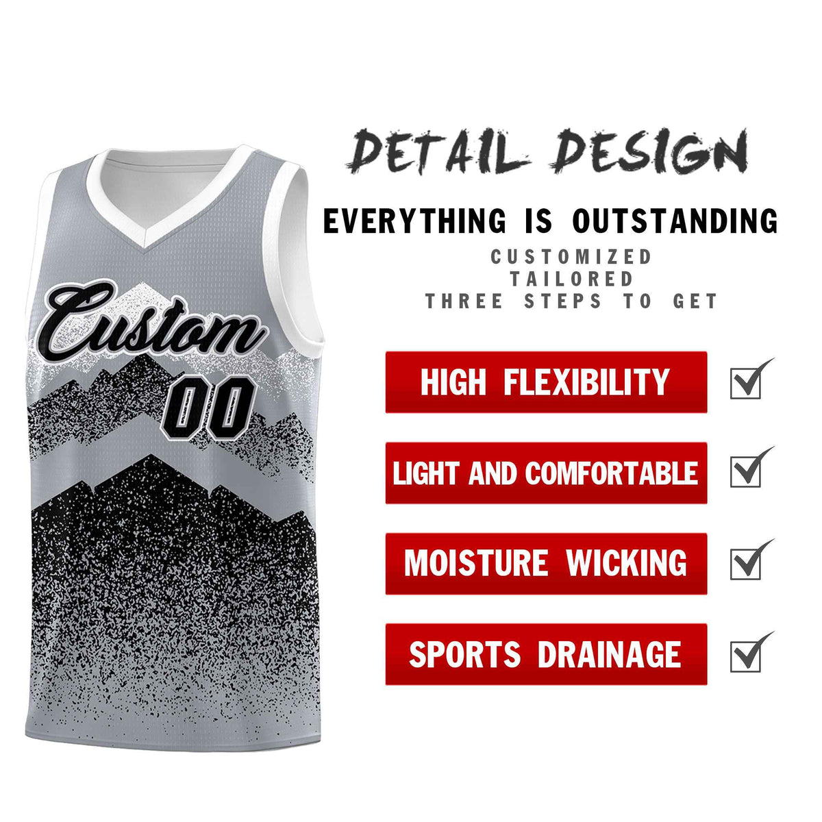 Personalized Youth Basketball Jerseys   Gray Black Gradient Mountain Design Uniforms