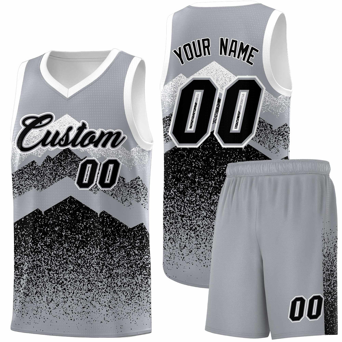 Personalized Youth Basketball Jerseys   Gray Black Gradient Mountain Design Uniforms