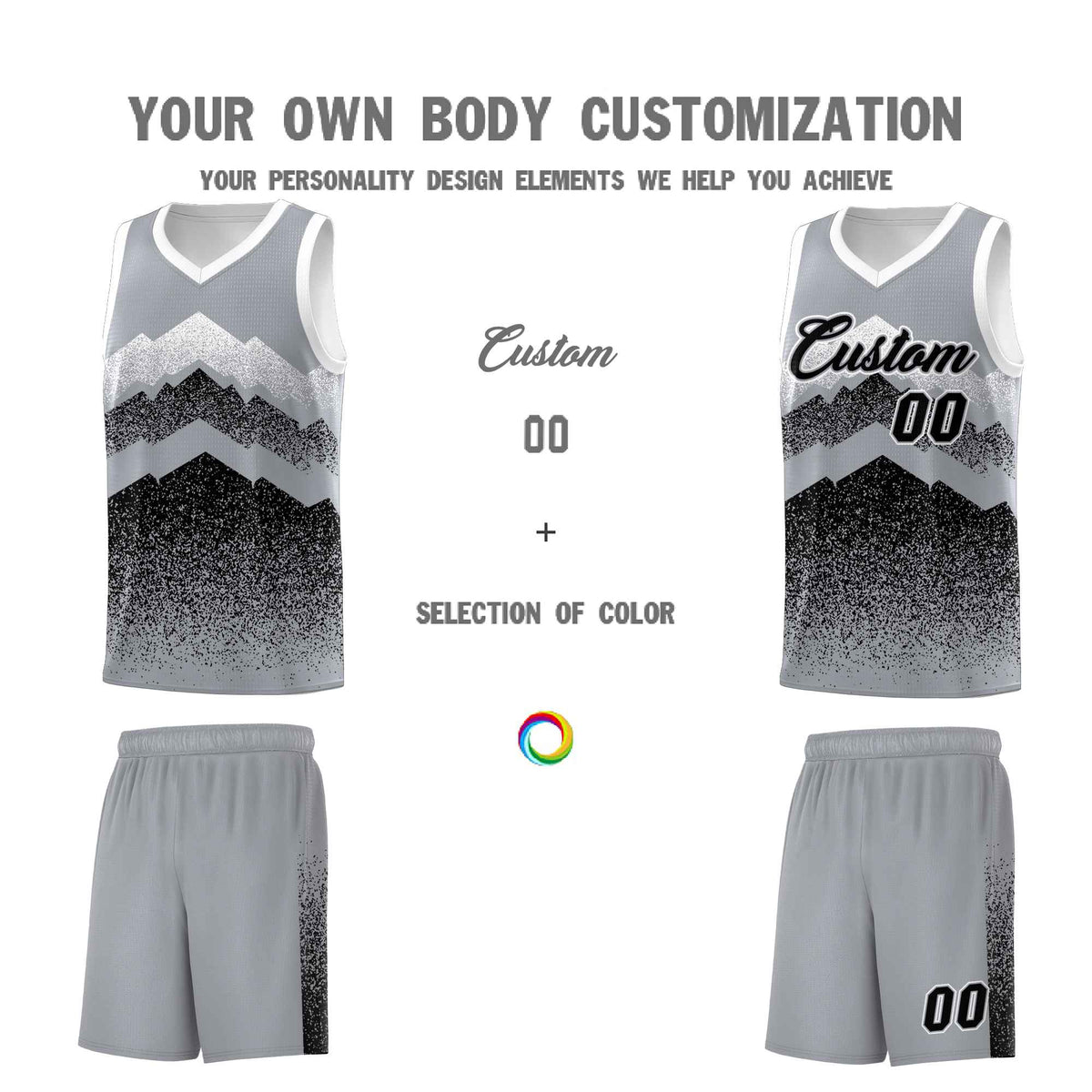 Personalized Youth Basketball Jerseys   Gray Black Gradient Mountain Design Uniforms