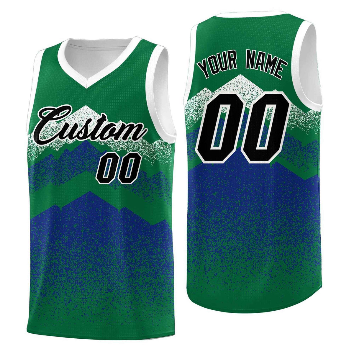 Custom Youth Basketball Jerseys Green Royal Gradient Mountain Design Uniforms