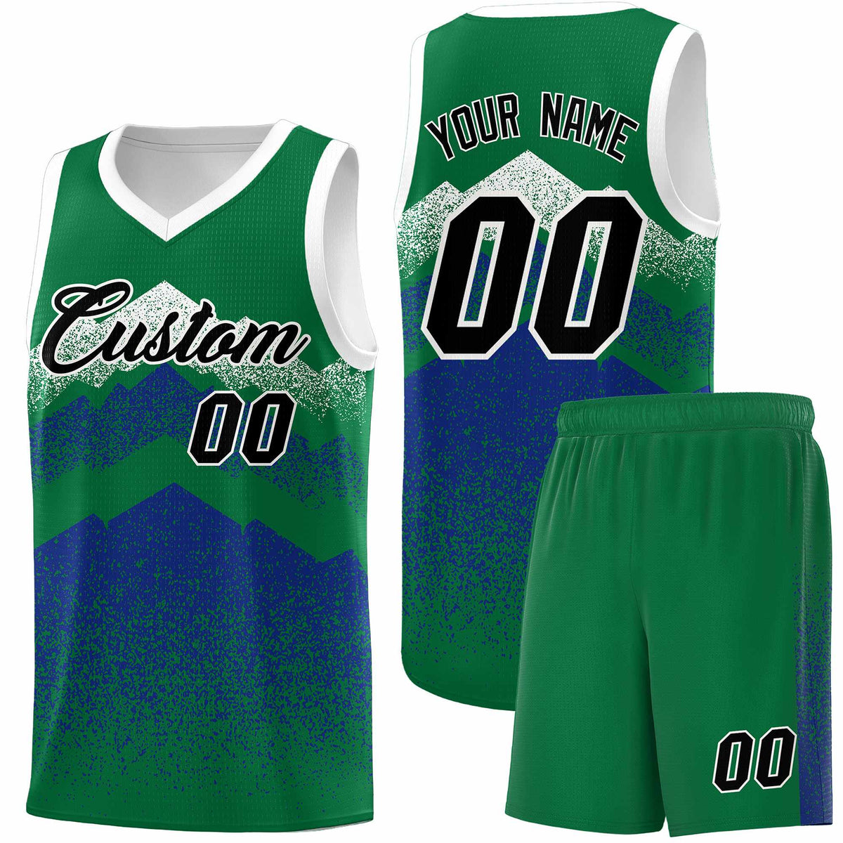 Custom Youth Basketball Jerseys Green Royal Gradient Mountain Design Uniforms
