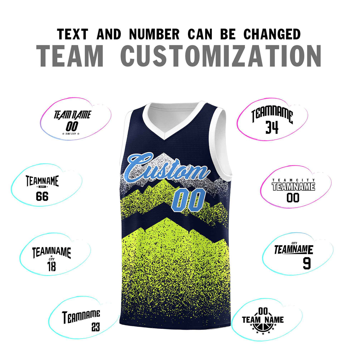 Personalized Youth Basketball Jerseys   Navy Neon Green Gradient Mountain Design Uniforms