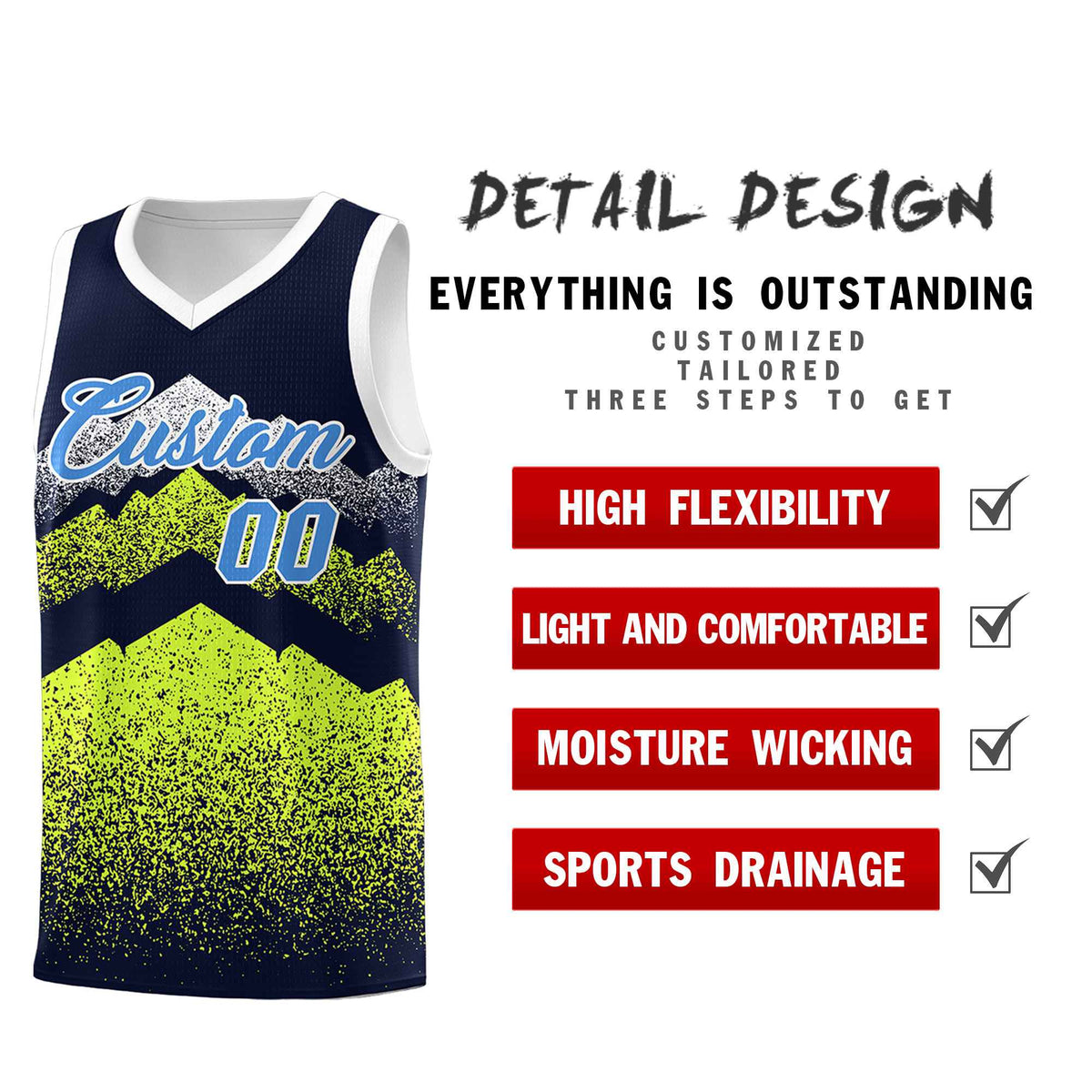 Personalized Youth Basketball Jerseys   Navy Neon Green Gradient Mountain Design Uniforms