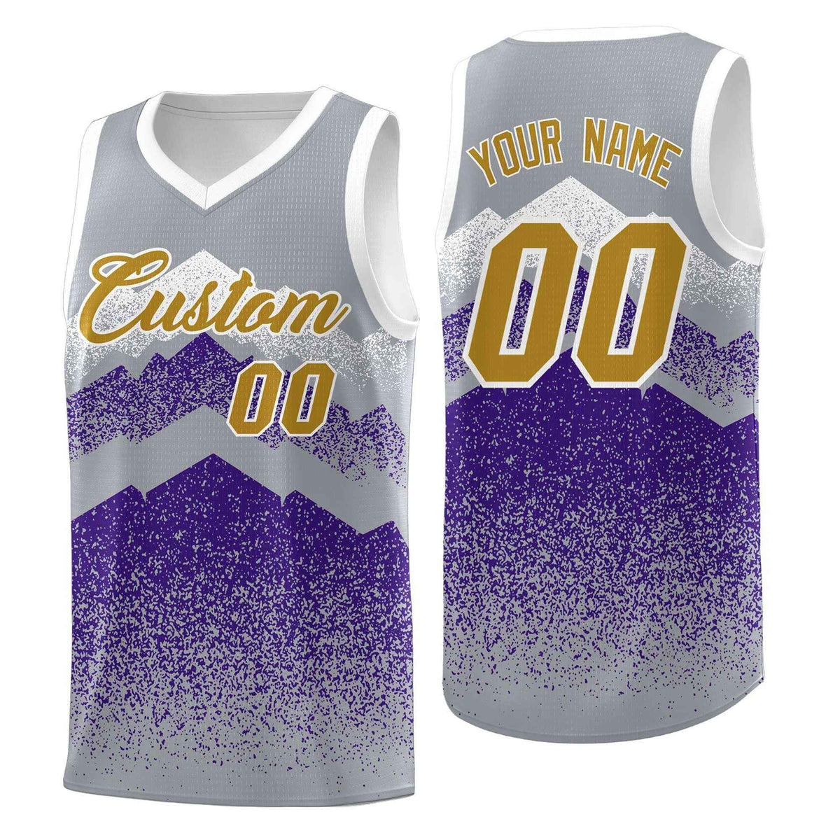 Custom Youth Basketball Jerseys Gray Purple Gradient Mountain Design Uniforms