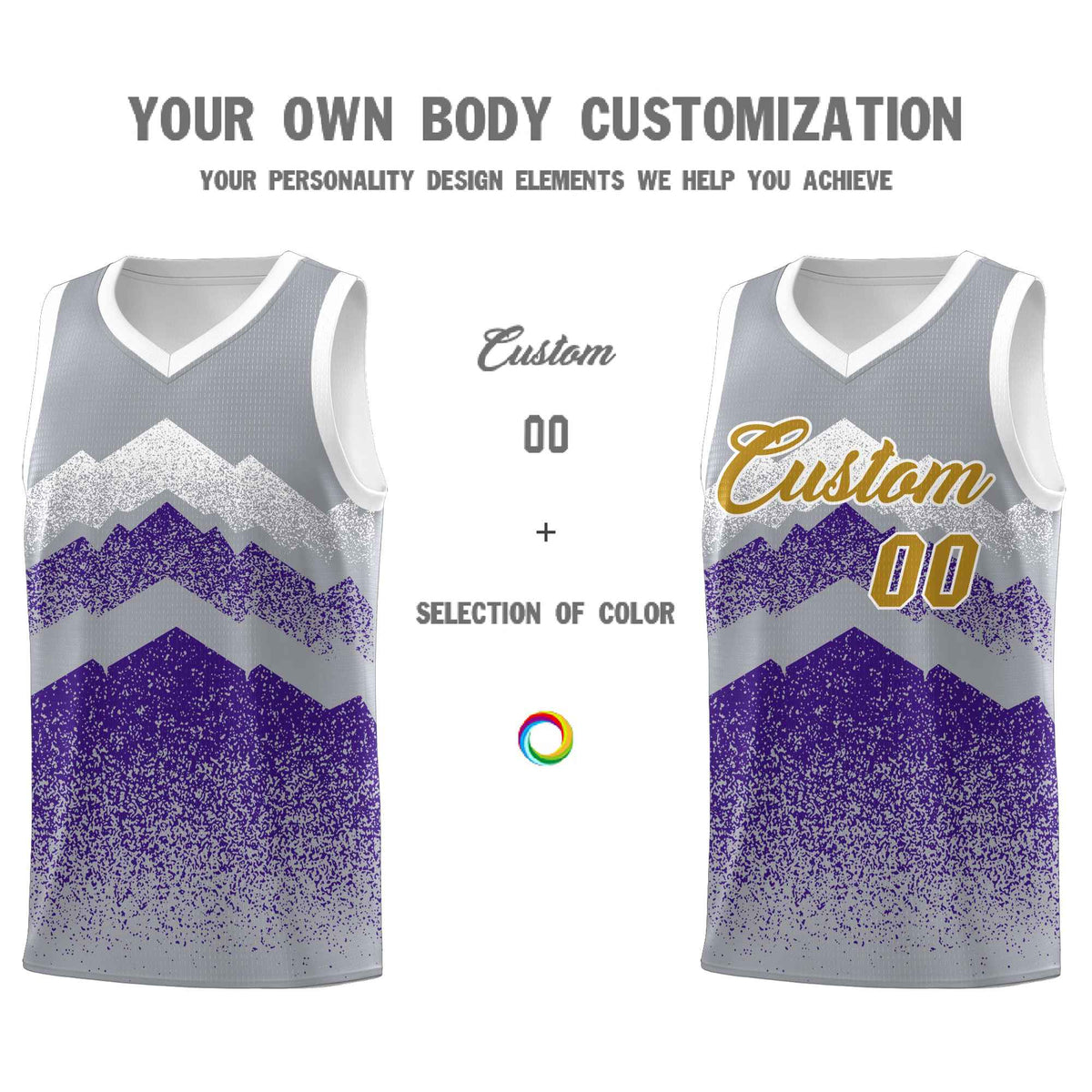 Custom Youth Basketball Jerseys Gray Purple Gradient Mountain Design Uniforms
