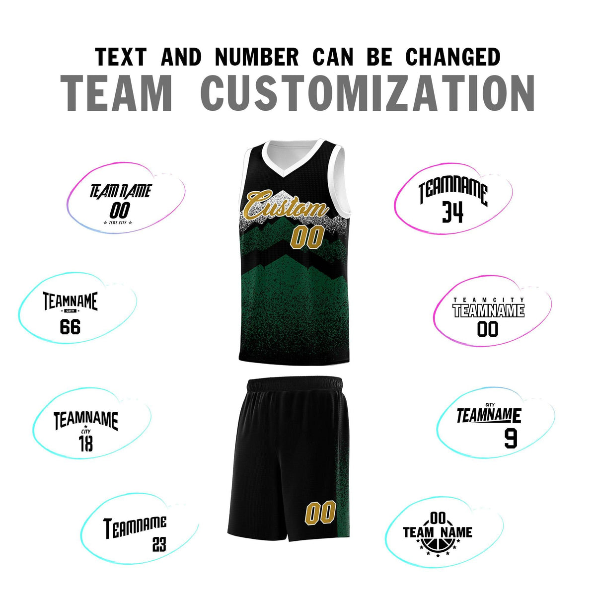 Personalized Youth Basketball Jerseys   Black Green Gradient Mountain Design Uniforms