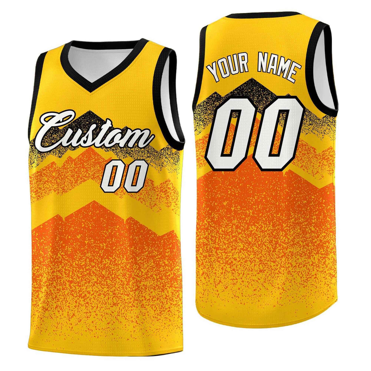 Personalized Youth Basketball Jerseys   Yellow Orange Gradient Mountain Design Uniforms