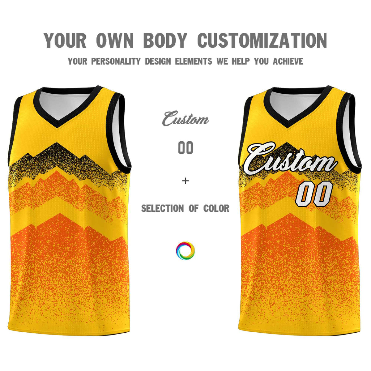 Personalized Youth Basketball Jerseys   Yellow Orange Gradient Mountain Design Uniforms
