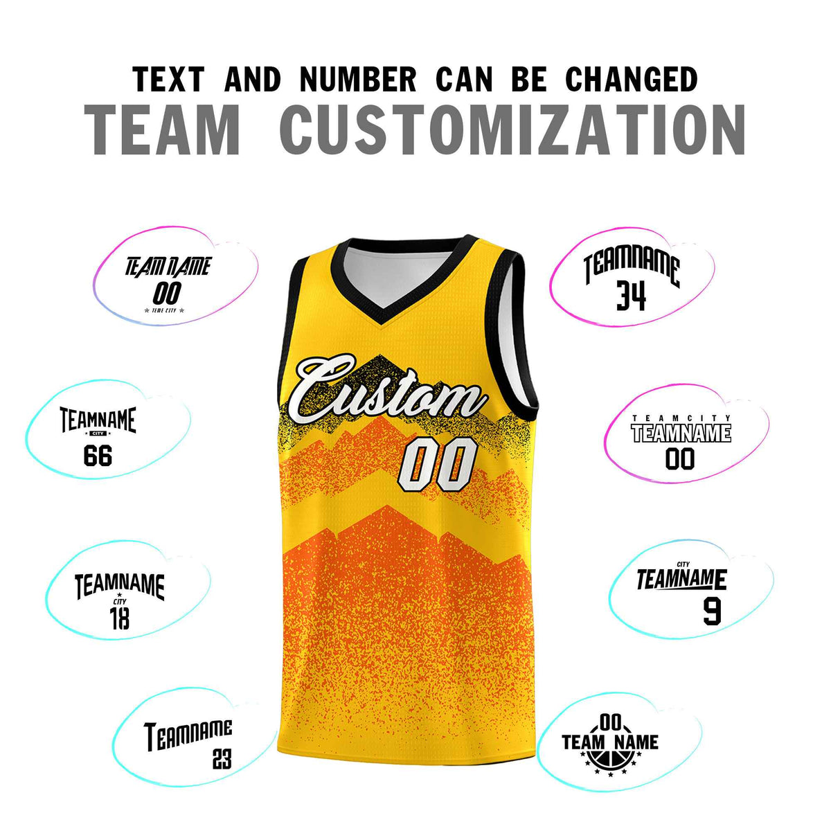 Personalized Youth Basketball Jerseys   Yellow Orange Gradient Mountain Design Uniforms