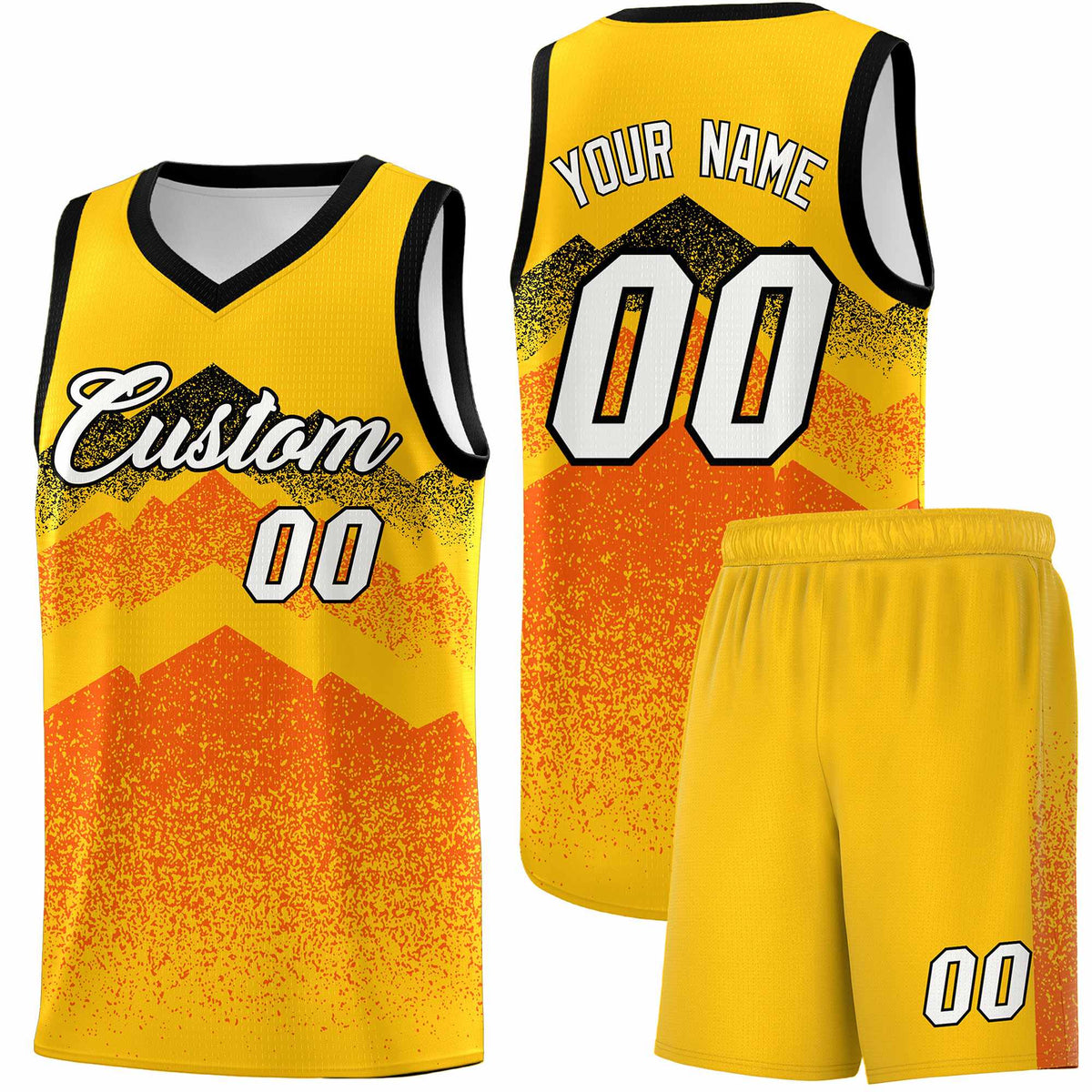Personalized Youth Basketball Jerseys   Yellow Orange Gradient Mountain Design Uniforms