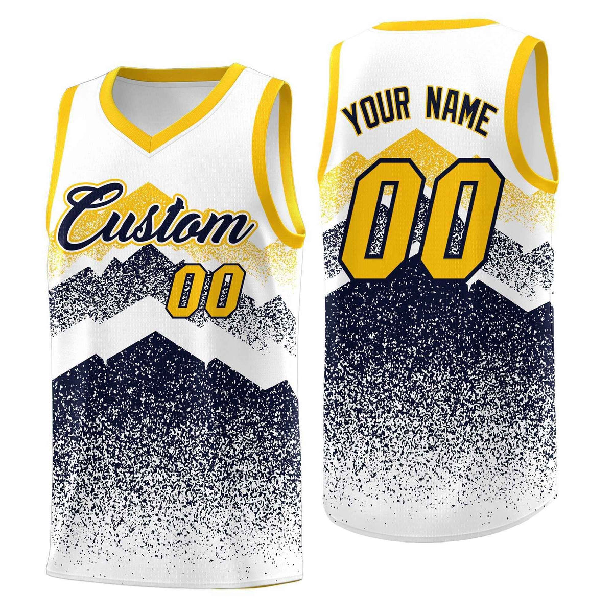 Custom Youth Basketball Jerseys White Navy Gradient Mountain Design Uniforms