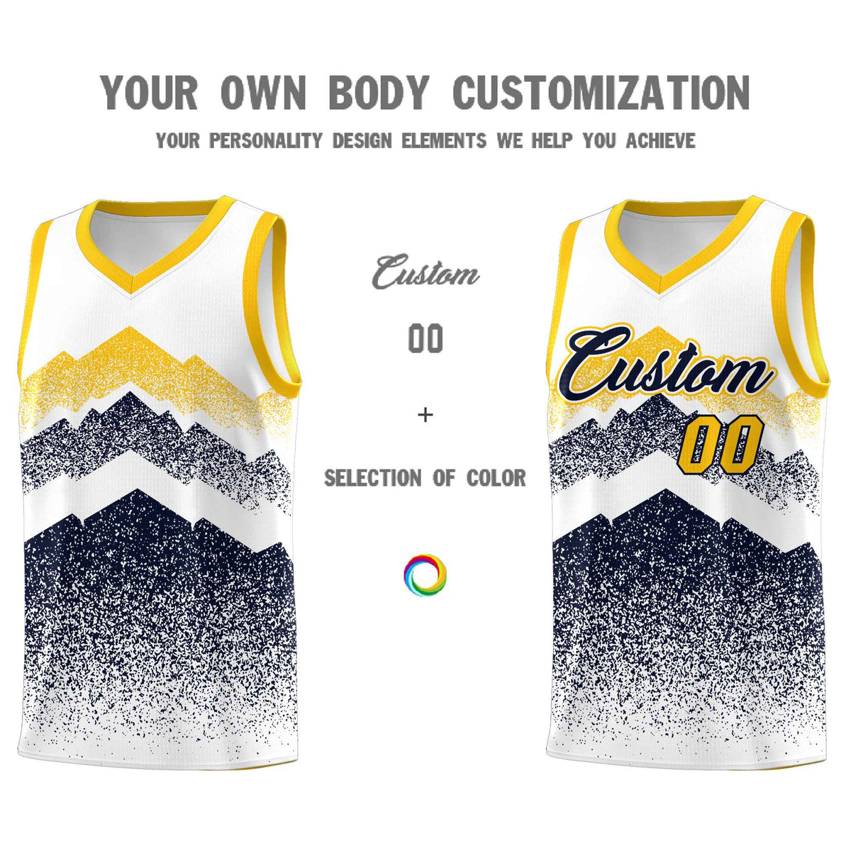 Custom Youth Basketball Jerseys White Navy Gradient Mountain Design Uniforms