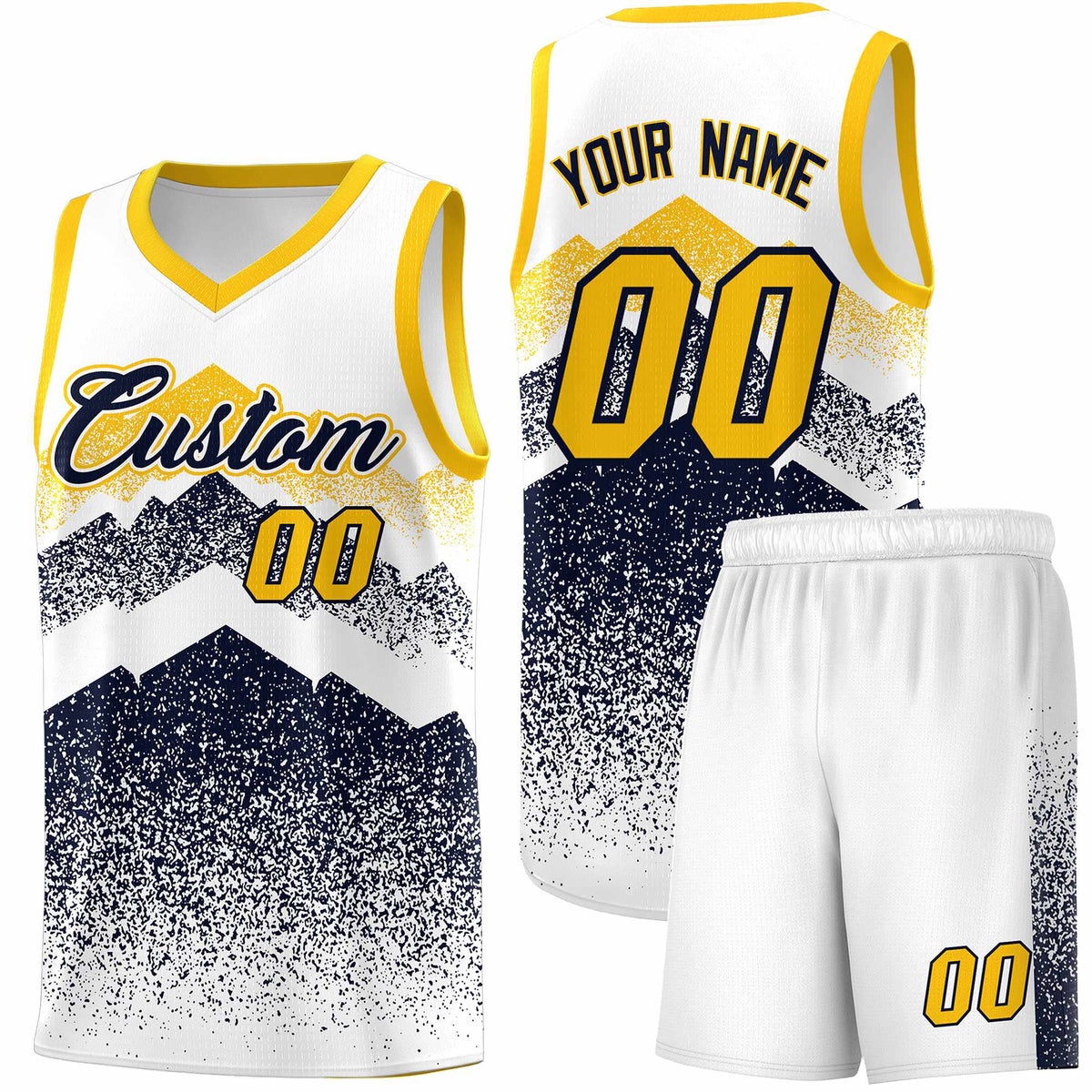 Custom Youth Basketball Jerseys White Navy Gradient Mountain Design Uniforms