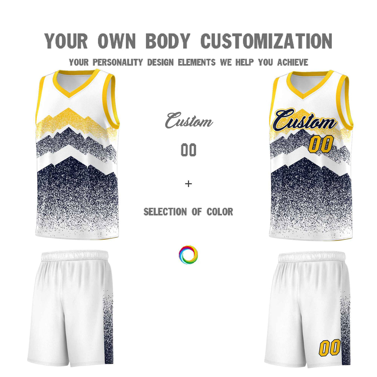 Custom Youth Basketball Jerseys White Navy Gradient Mountain Design Uniforms