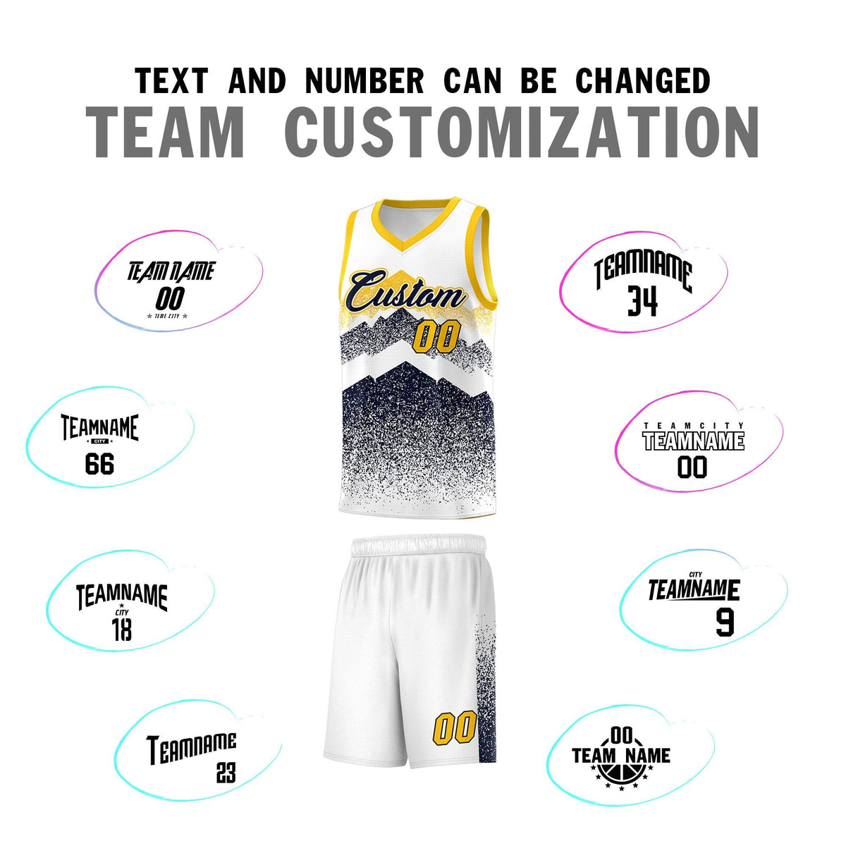Custom Youth Basketball Jerseys White Navy Gradient Mountain Design Uniforms