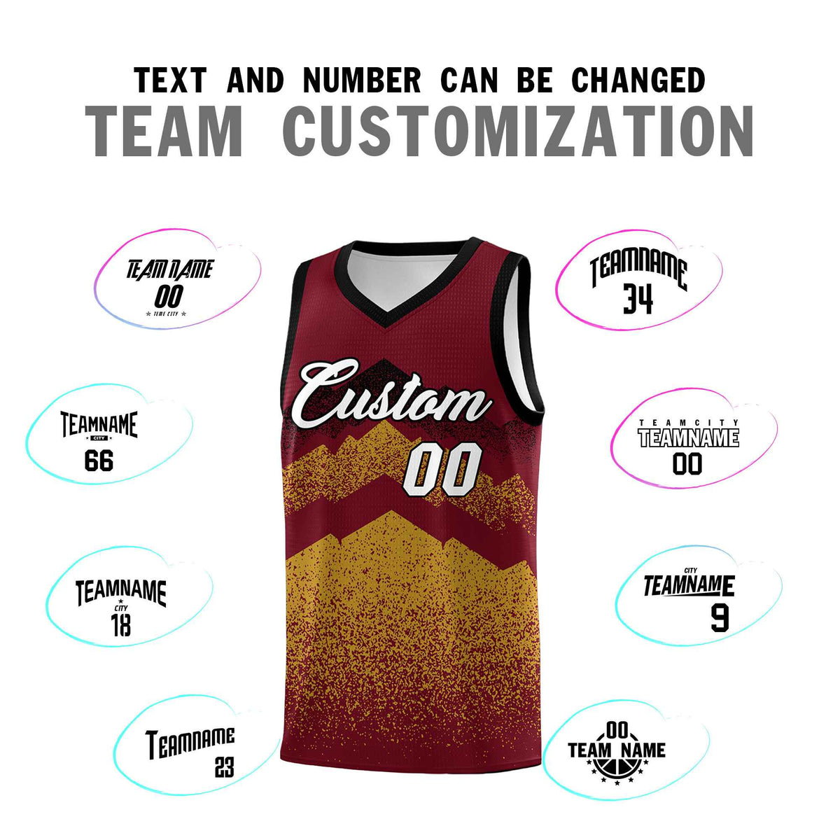 Personalized Youth Basketball Jerseys   Crimson Old Gold Gradient Mountain Design Uniforms