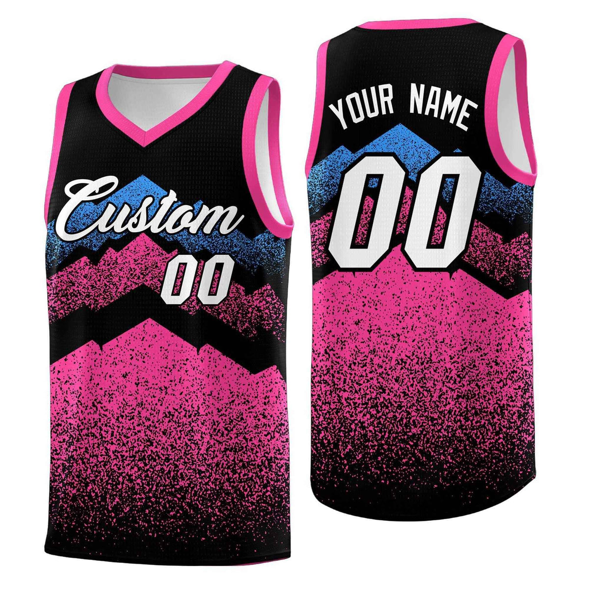 Personalized Youth Basketball Jerseys   Black Pink Gradient Mountain Design Uniforms
