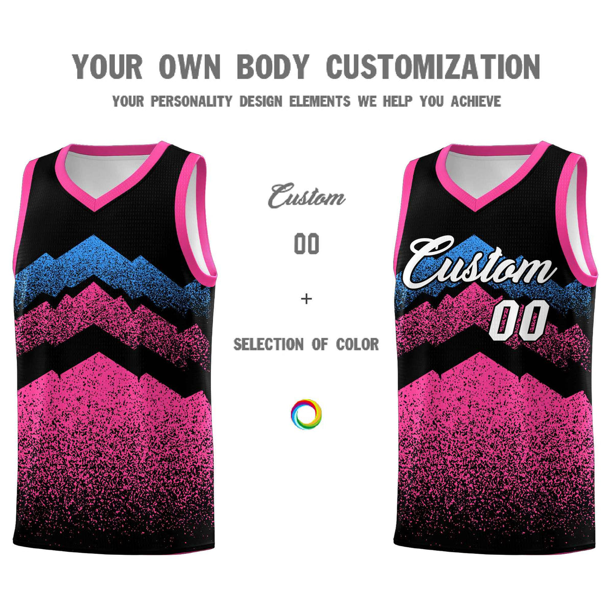 Personalized Youth Basketball Jerseys   Black Pink Gradient Mountain Design Uniforms
