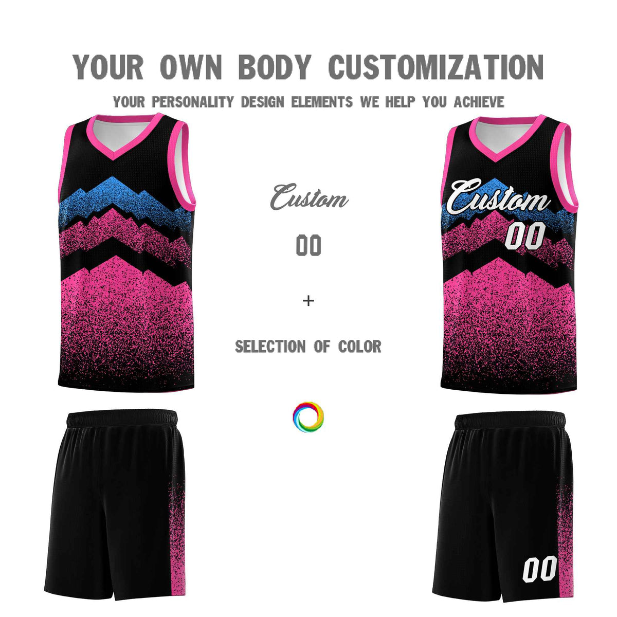 Personalized Youth Basketball Jerseys   Black Pink Gradient Mountain Design Uniforms