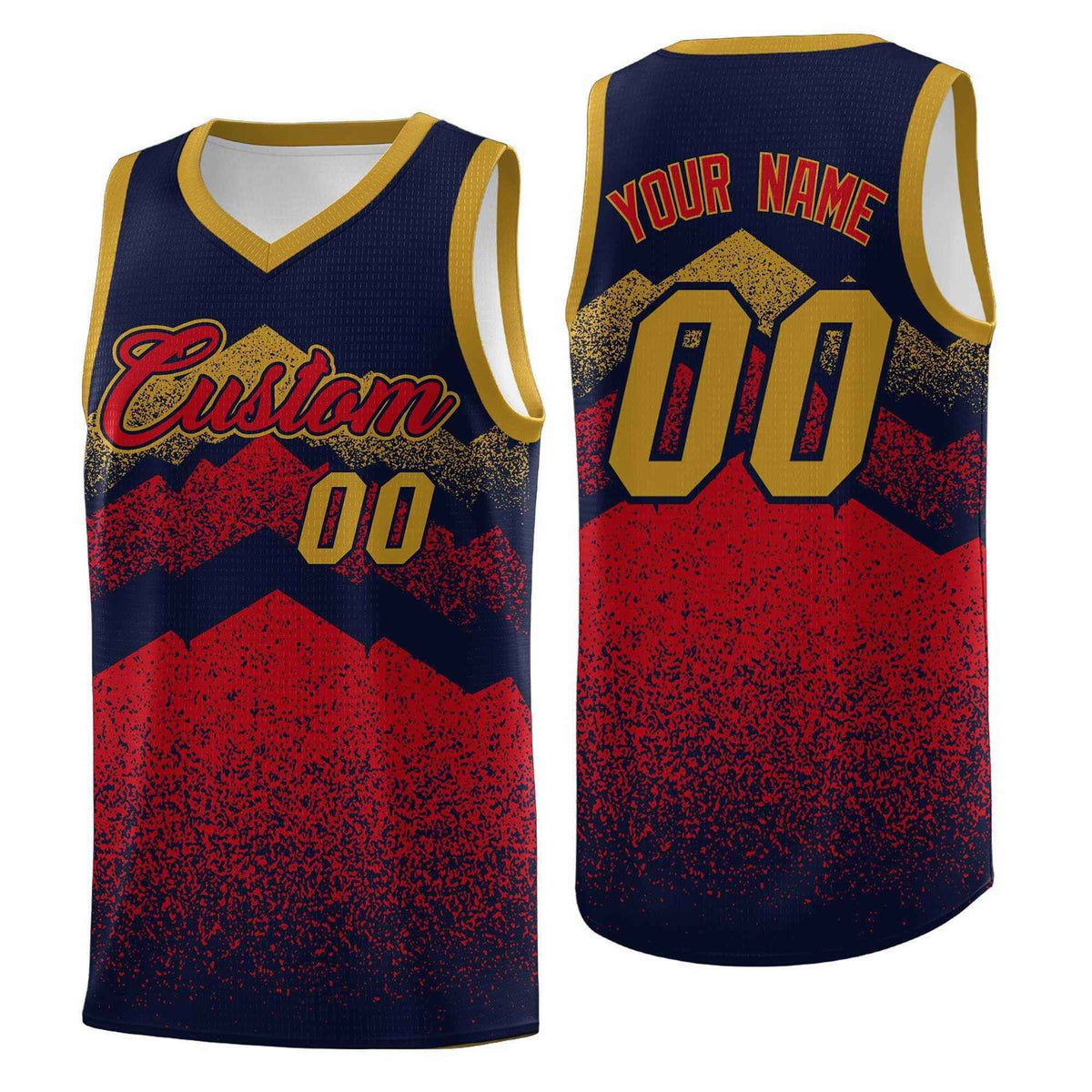 Custom Youth Basketball Jerseys Navy Red Gradient Mountain Design Uniforms