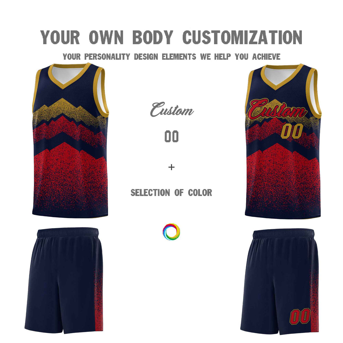 Custom Youth Basketball Jerseys Navy Red Gradient Mountain Design Uniforms