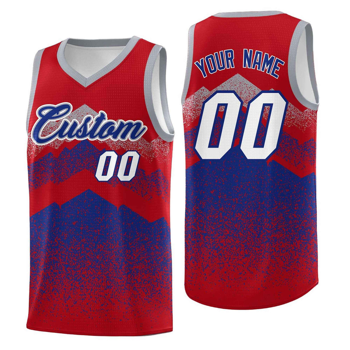 Custom Youth Basketball Jerseys Red Royal Gradient Mountain Design Uniforms