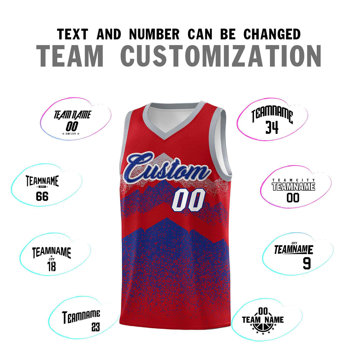 Custom Youth Basketball Jerseys Red Royal Gradient Mountain Design Uniforms