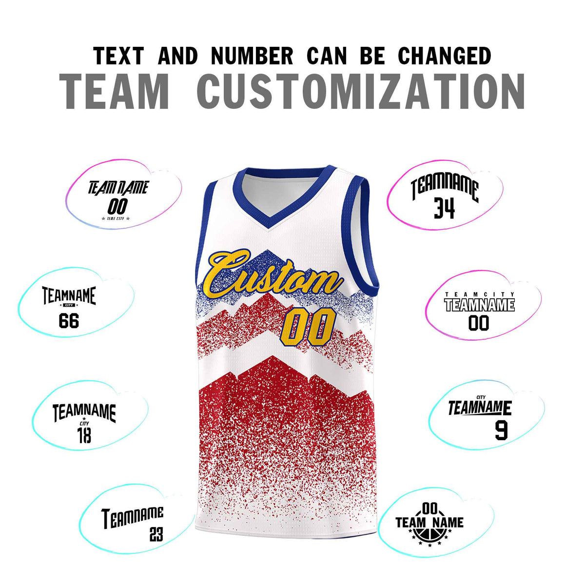 Custom Youth Basketball Jerseys White Red Gradient Mountain Design Uniforms