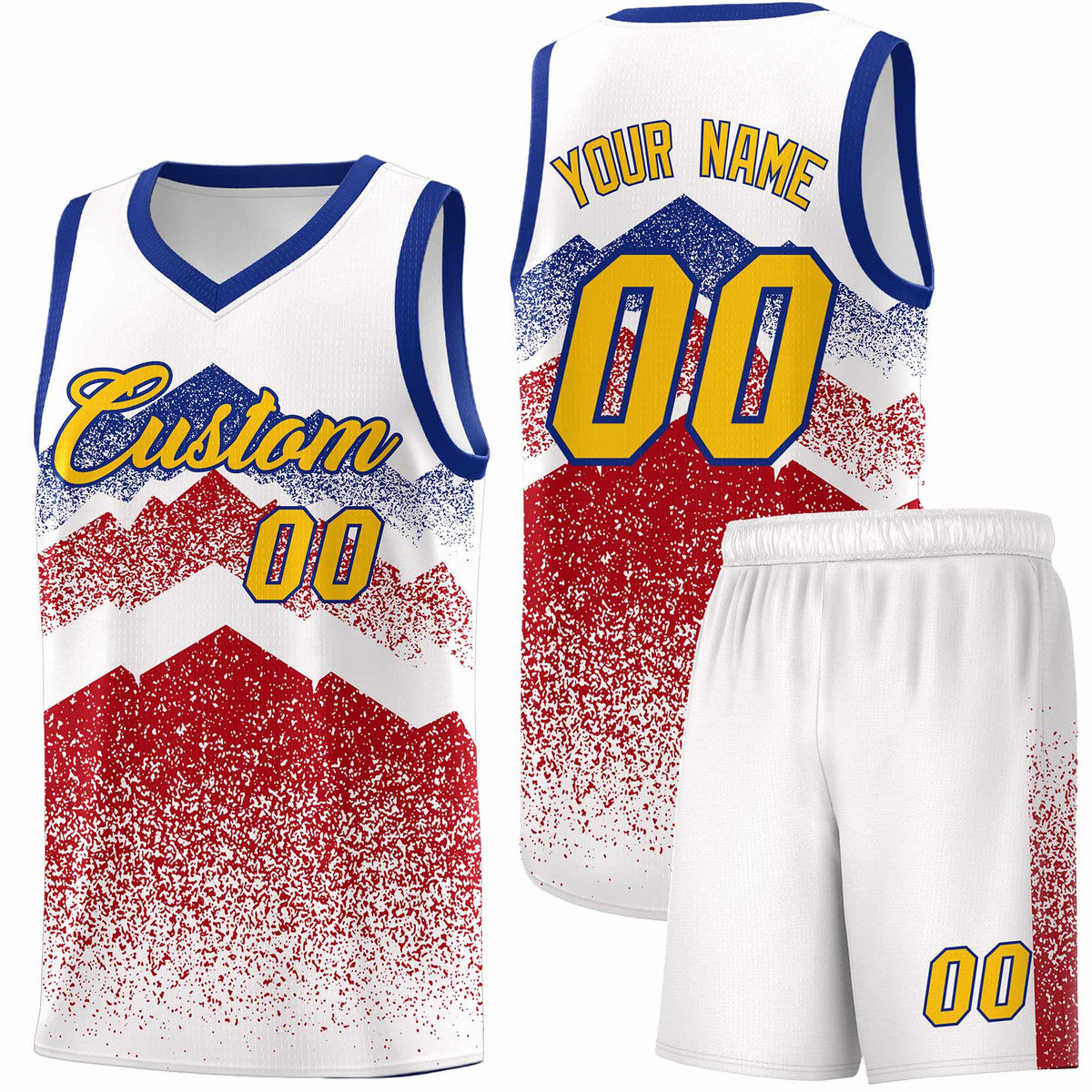 Custom Youth Basketball Jerseys White Red Gradient Mountain Design Uniforms