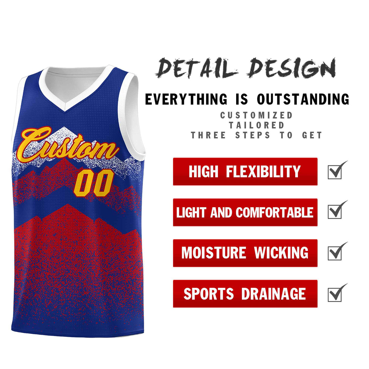 Personalized Youth Basketball Jerseys   Royal Red Gradient Mountain Design Uniforms