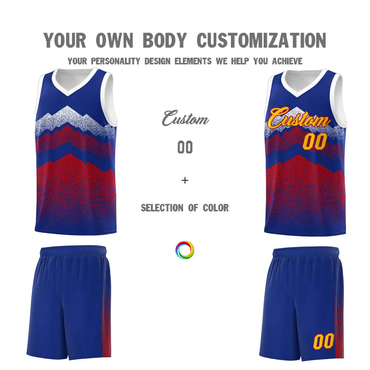 Personalized Youth Basketball Jerseys   Royal Red Gradient Mountain Design Uniforms