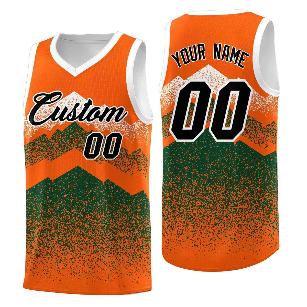 Personalized Youth Basketball Jerseys   Orange Green Gradient Mountain Design Uniforms