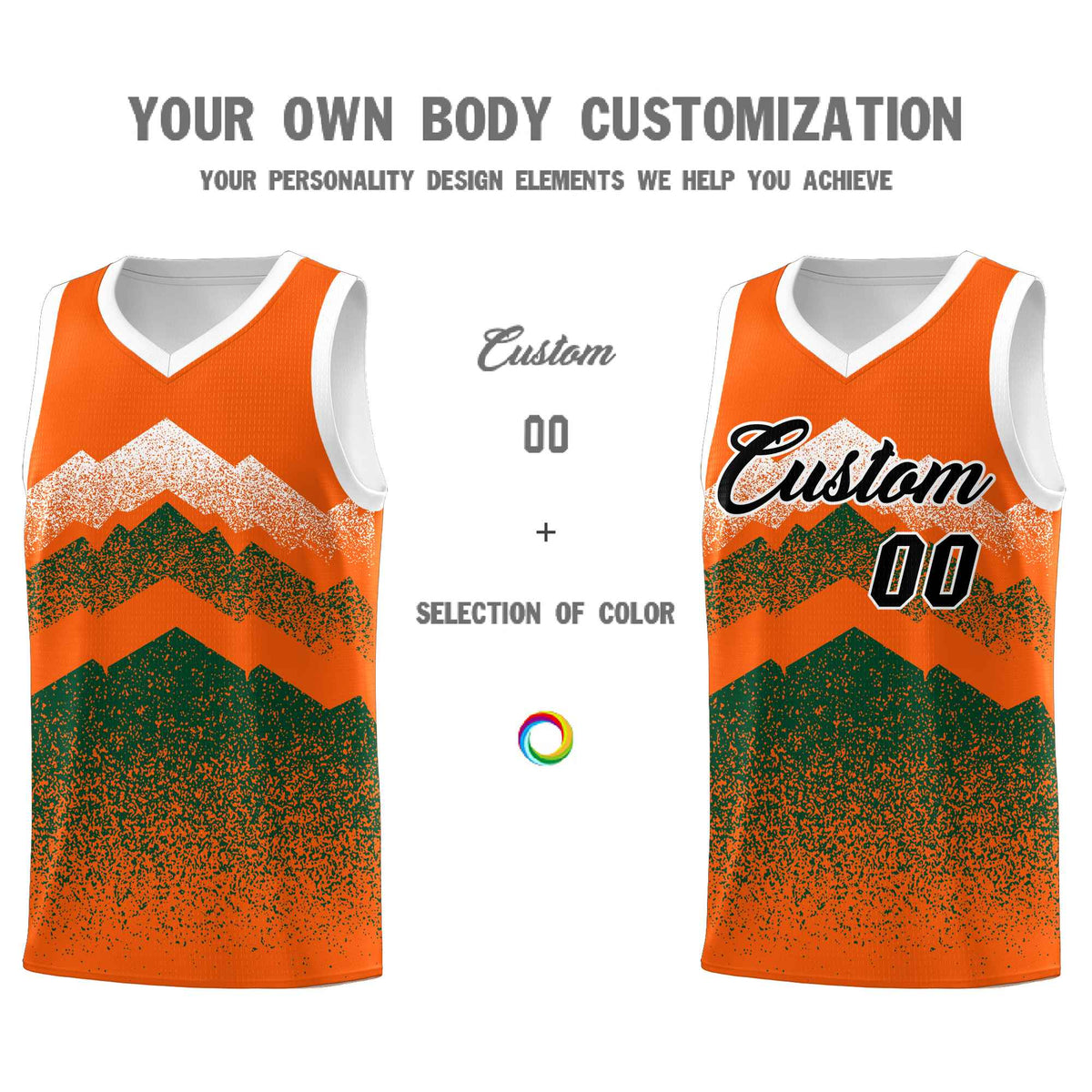 Personalized Youth Basketball Jerseys   Orange Green Gradient Mountain Design Uniforms