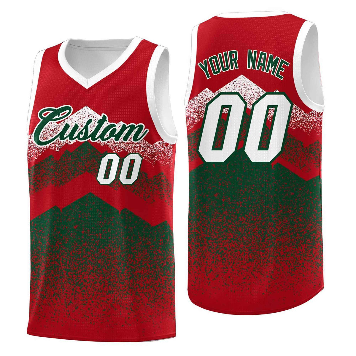 Custom Youth Basketball Jerseys Red Green Gradient Mountain Design Uniforms