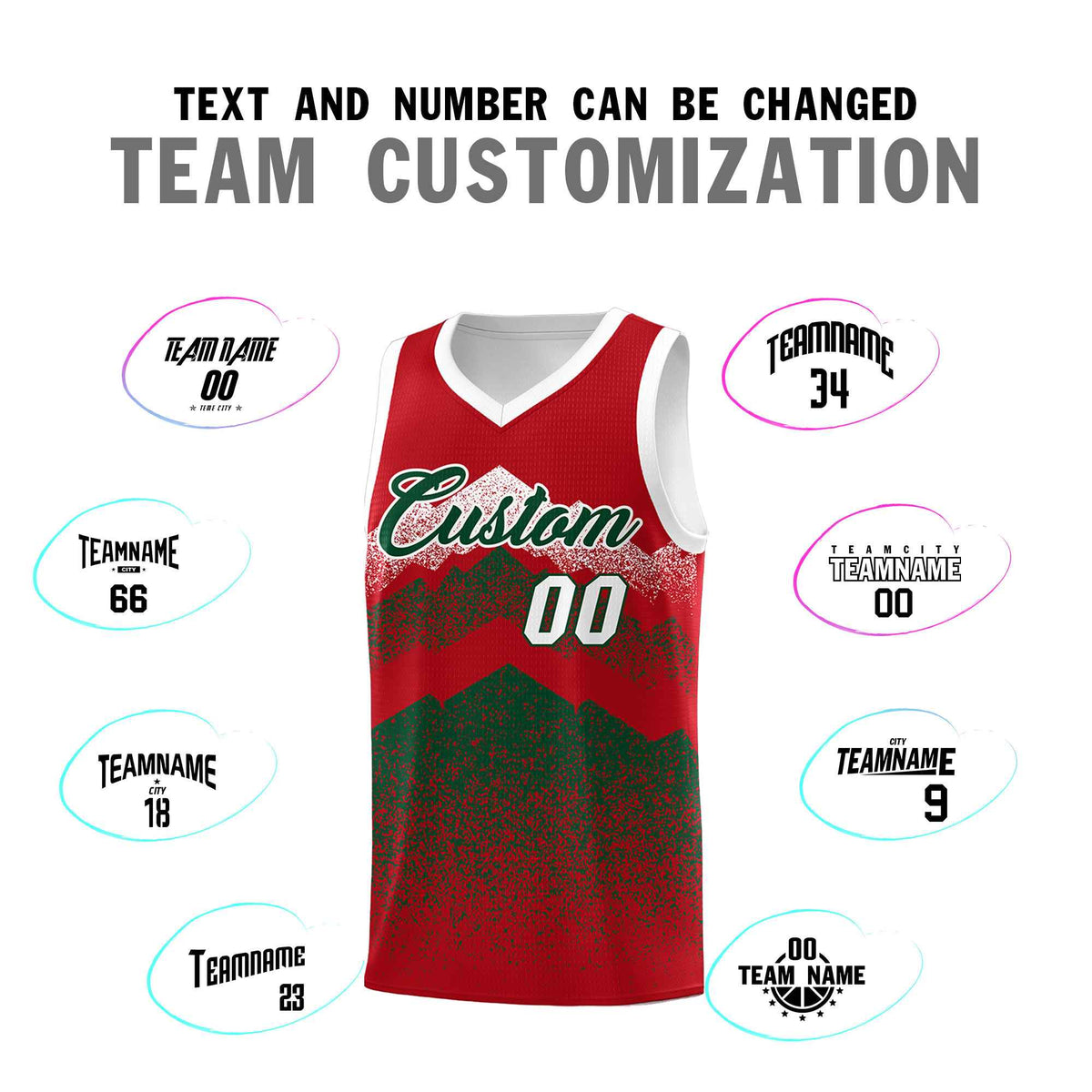 Custom Youth Basketball Jerseys Red Green Gradient Mountain Design Uniforms