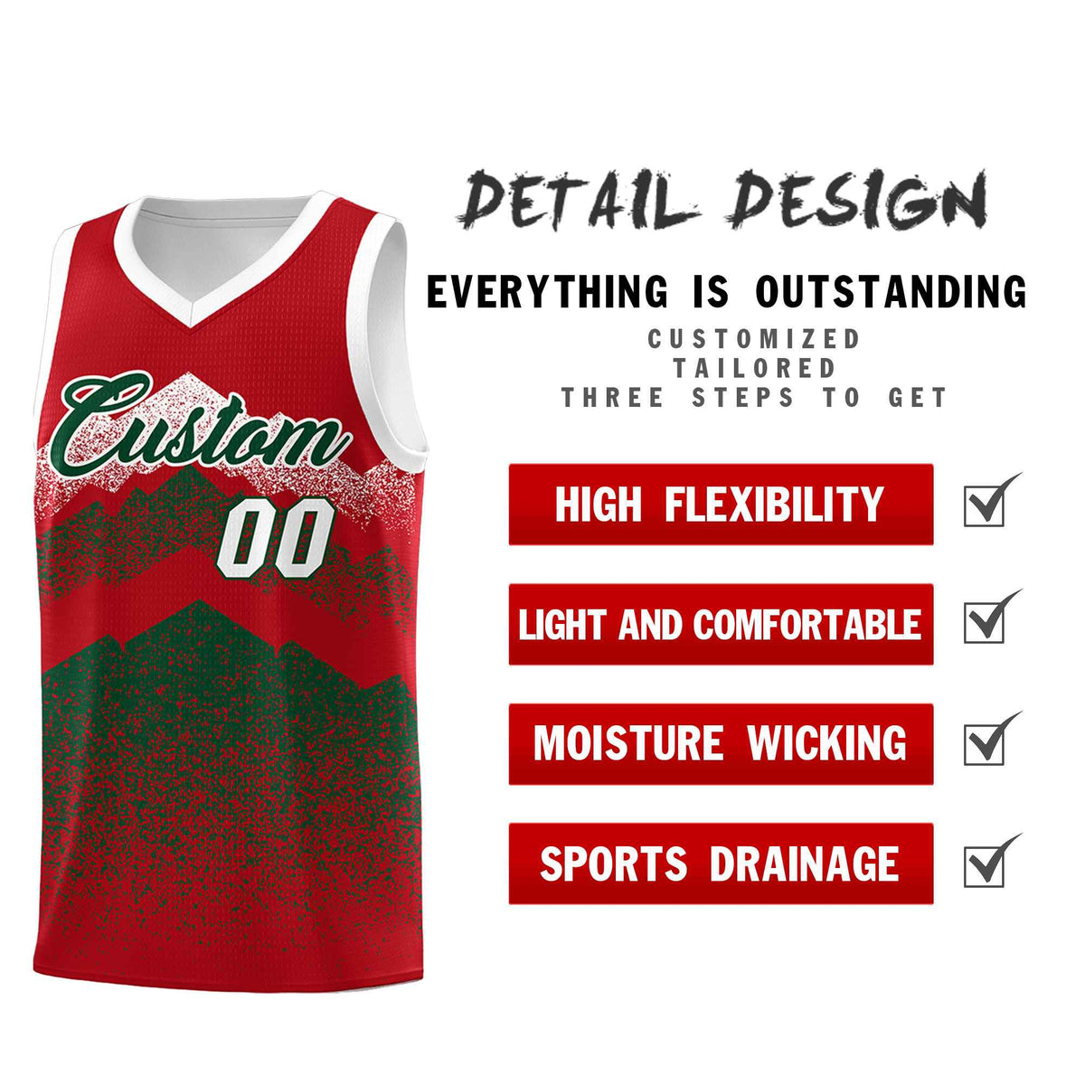 Custom Youth Basketball Jerseys Red Green Gradient Mountain Design Uniforms