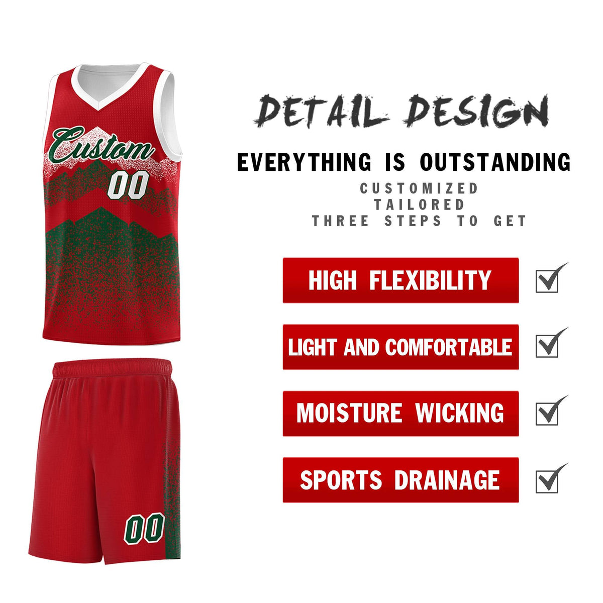 Custom Youth Basketball Jerseys Red Green Gradient Mountain Design Uniforms