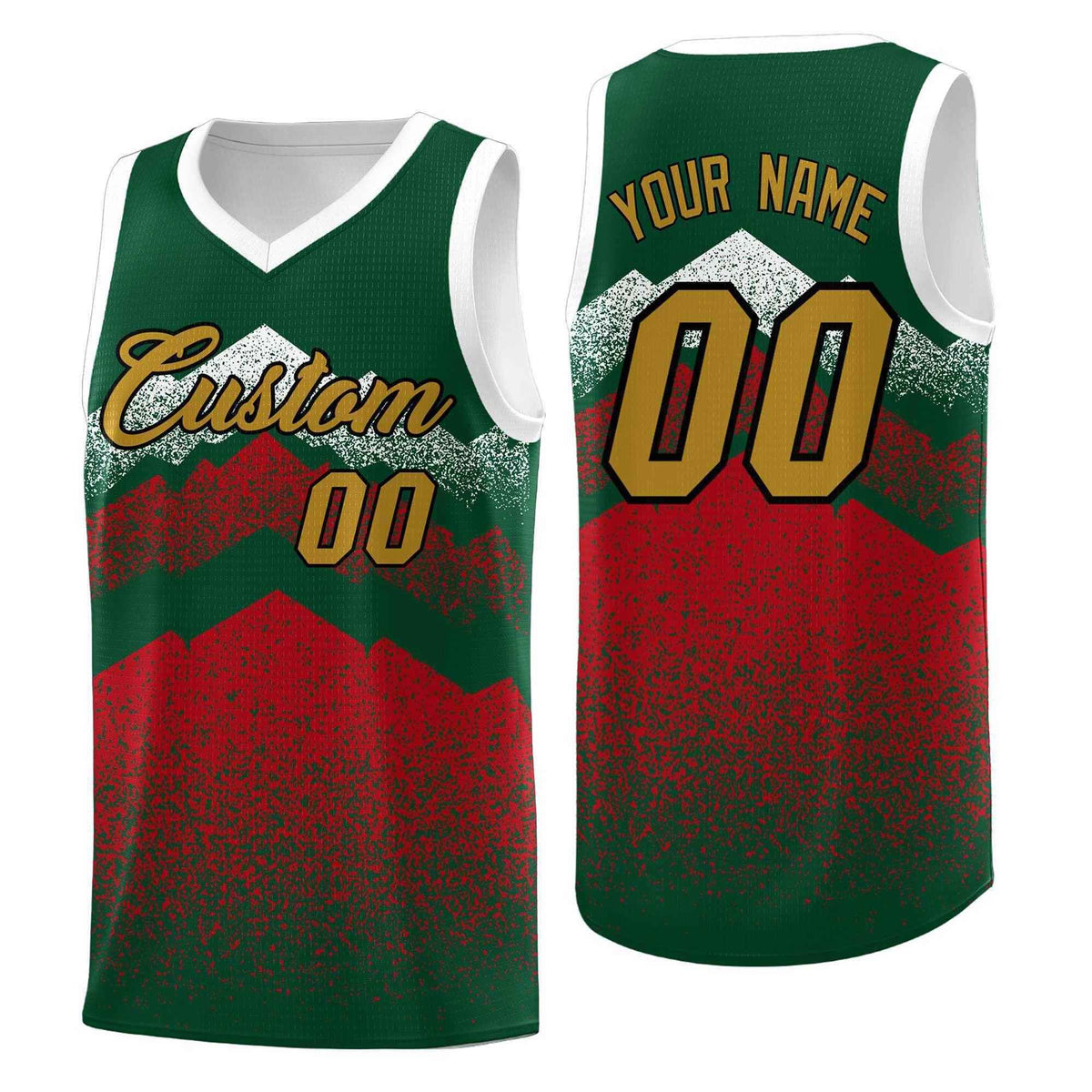 Personalized Youth Basketball Jerseys   Green Red Gradient Mountain Design Uniforms