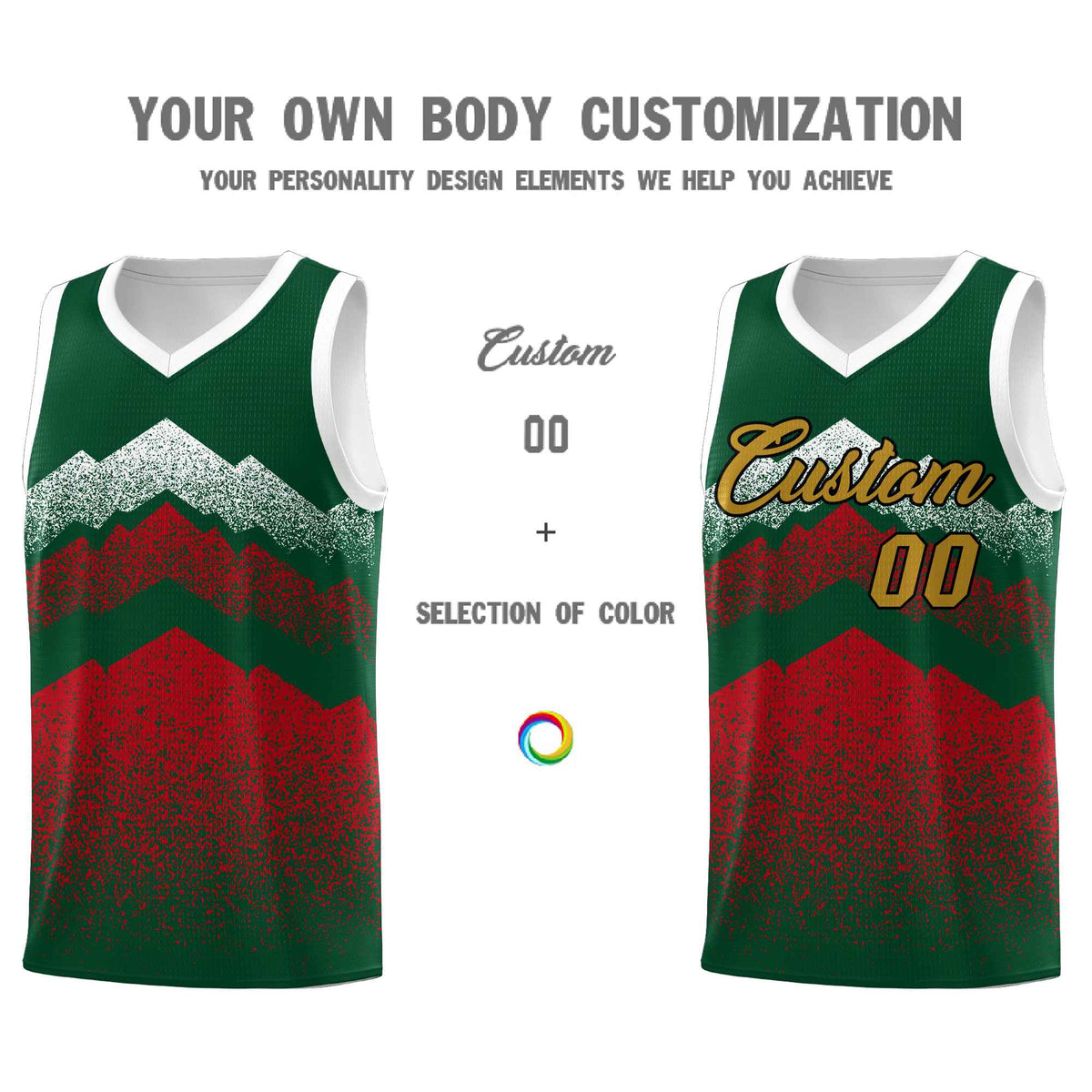 Personalized Youth Basketball Jerseys   Green Red Gradient Mountain Design Uniforms