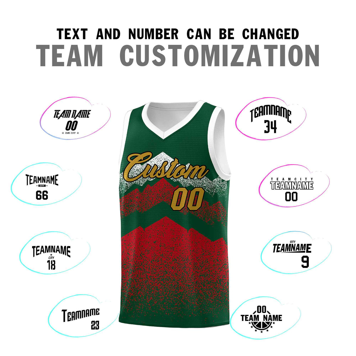 Personalized Youth Basketball Jerseys   Green Red Gradient Mountain Design Uniforms