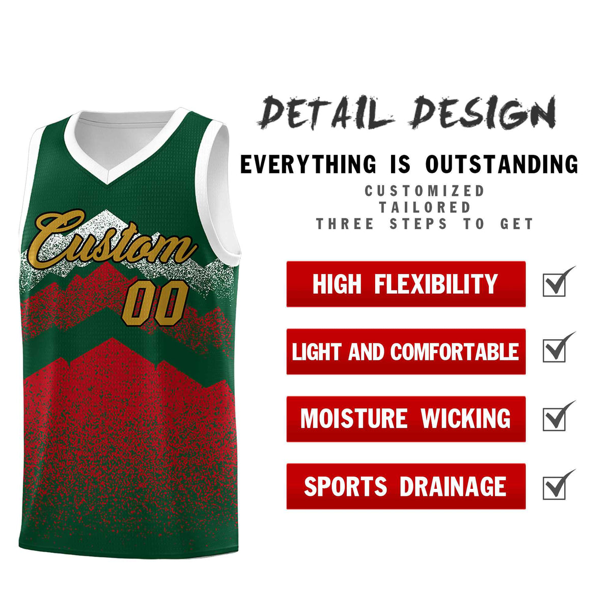 Personalized Youth Basketball Jerseys   Green Red Gradient Mountain Design Uniforms