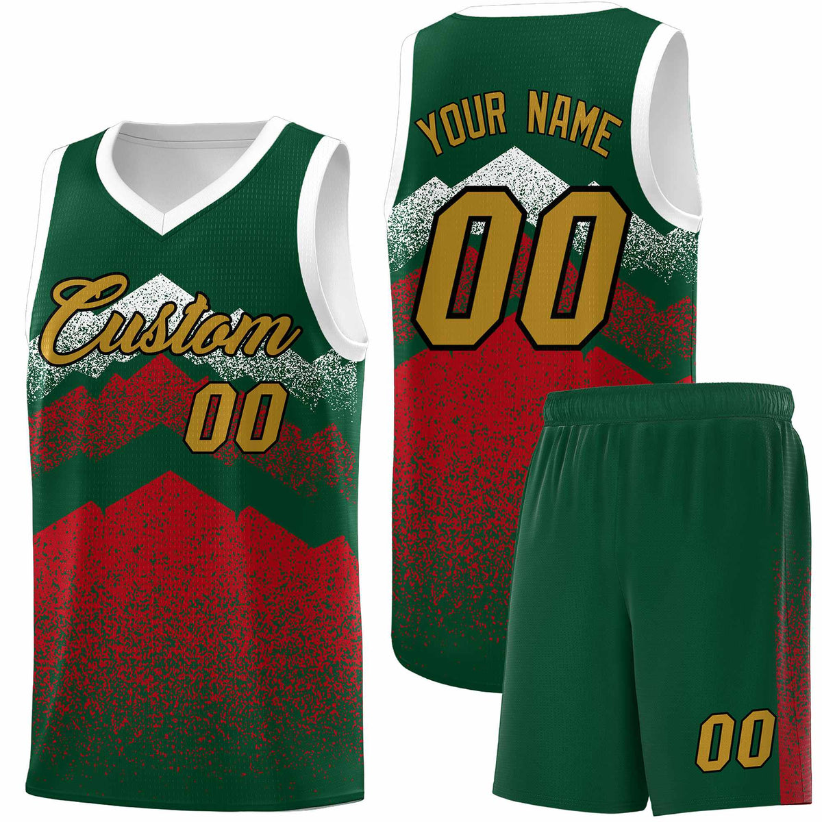 Personalized Youth Basketball Jerseys   Green Red Gradient Mountain Design Uniforms