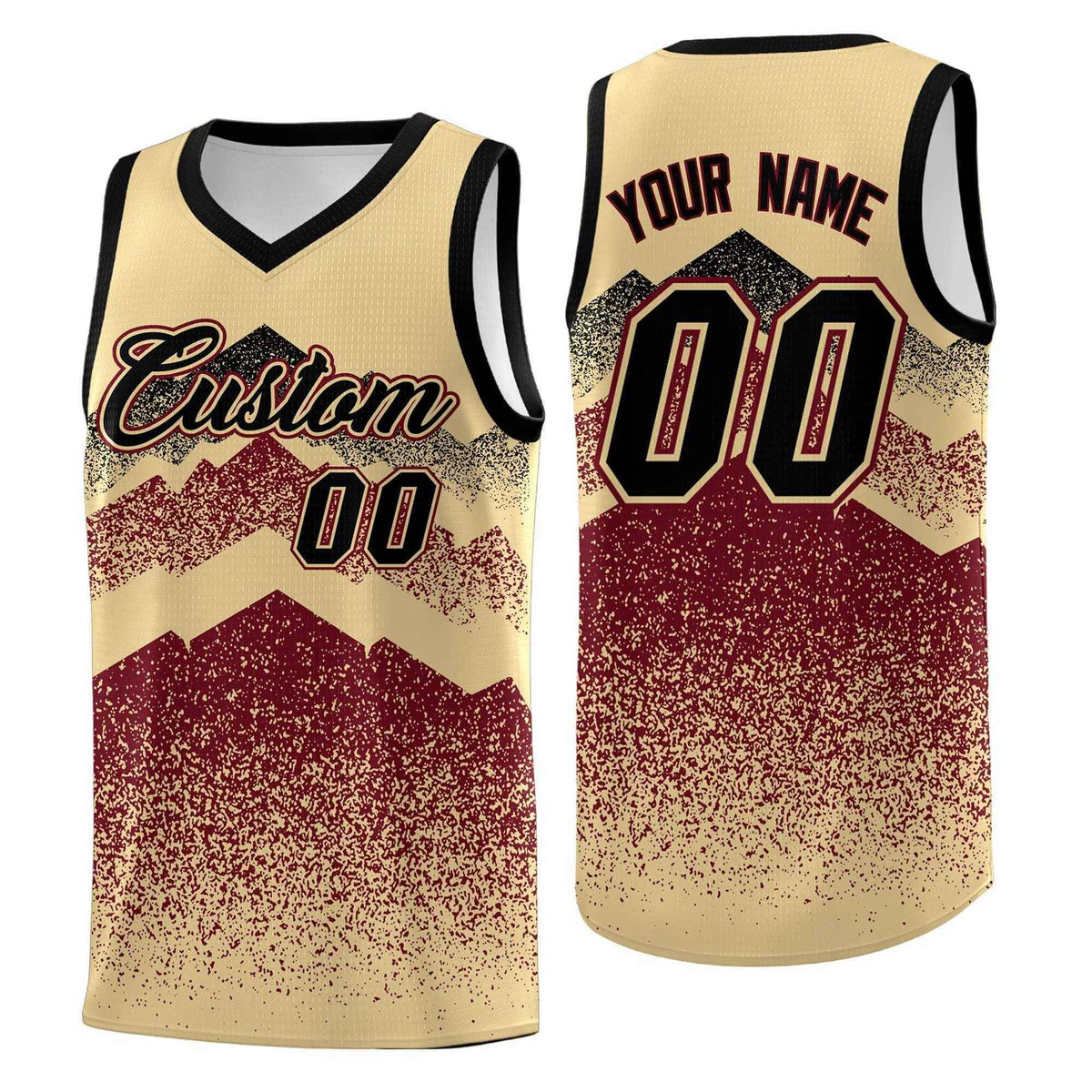 Personalized Youth Basketball Jerseys   Khaki Crimson Gradient Mountain Design Uniforms
