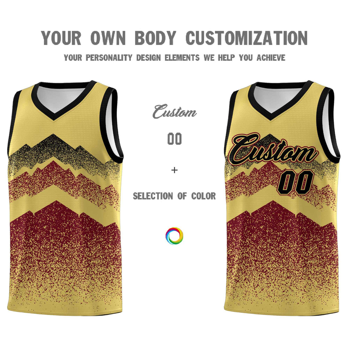 Personalized Youth Basketball Jerseys   Khaki Crimson Gradient Mountain Design Uniforms