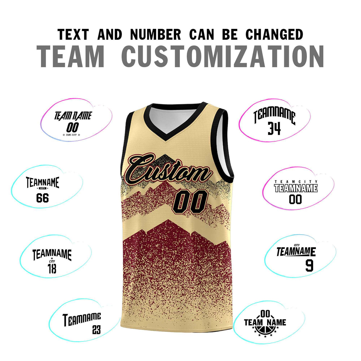 Personalized Youth Basketball Jerseys   Khaki Crimson Gradient Mountain Design Uniforms