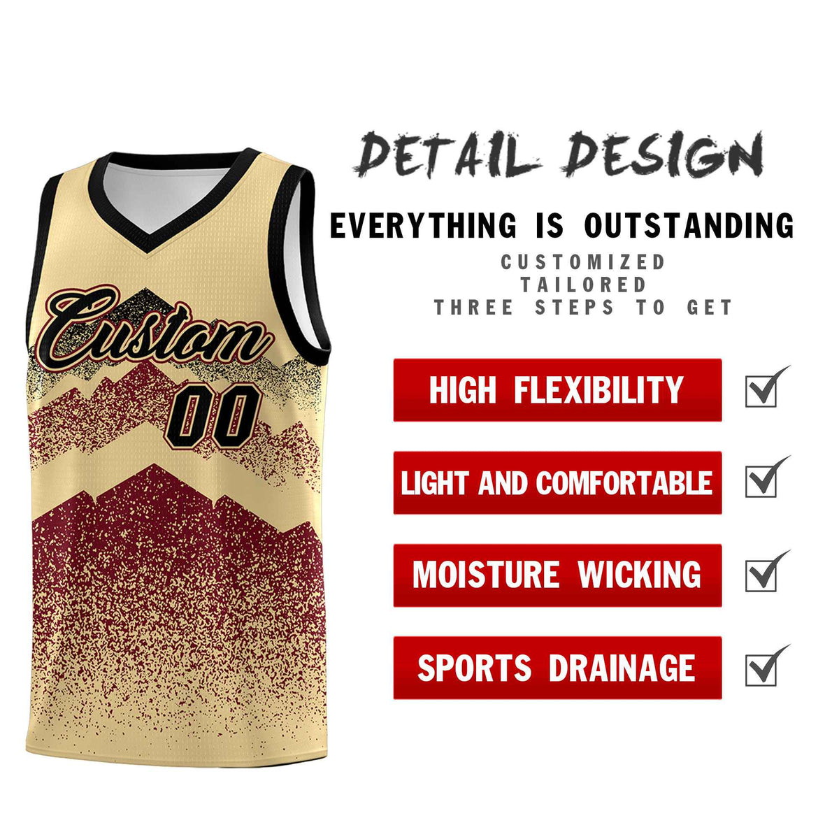 Personalized Youth Basketball Jerseys   Khaki Crimson Gradient Mountain Design Uniforms