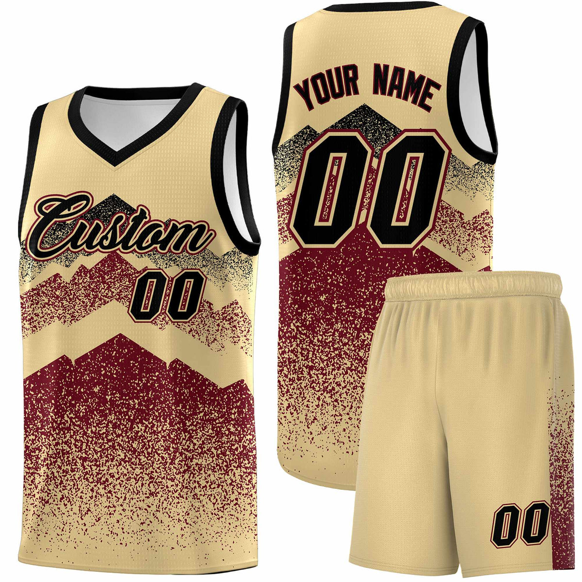 Personalized Youth Basketball Jerseys   Khaki Crimson Gradient Mountain Design Uniforms