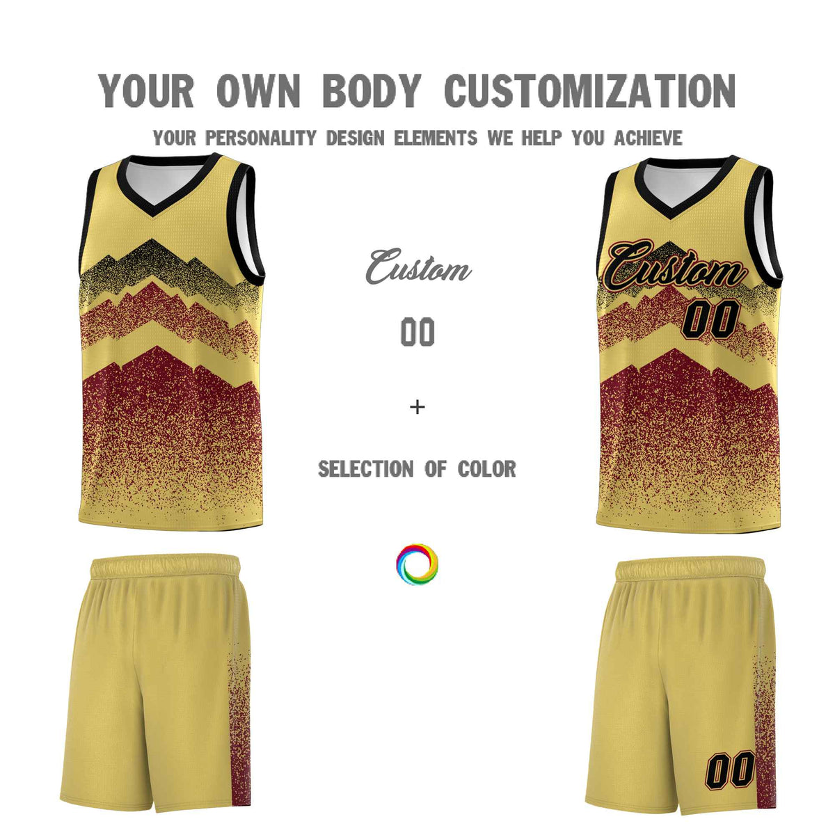 Personalized Youth Basketball Jerseys   Khaki Crimson Gradient Mountain Design Uniforms