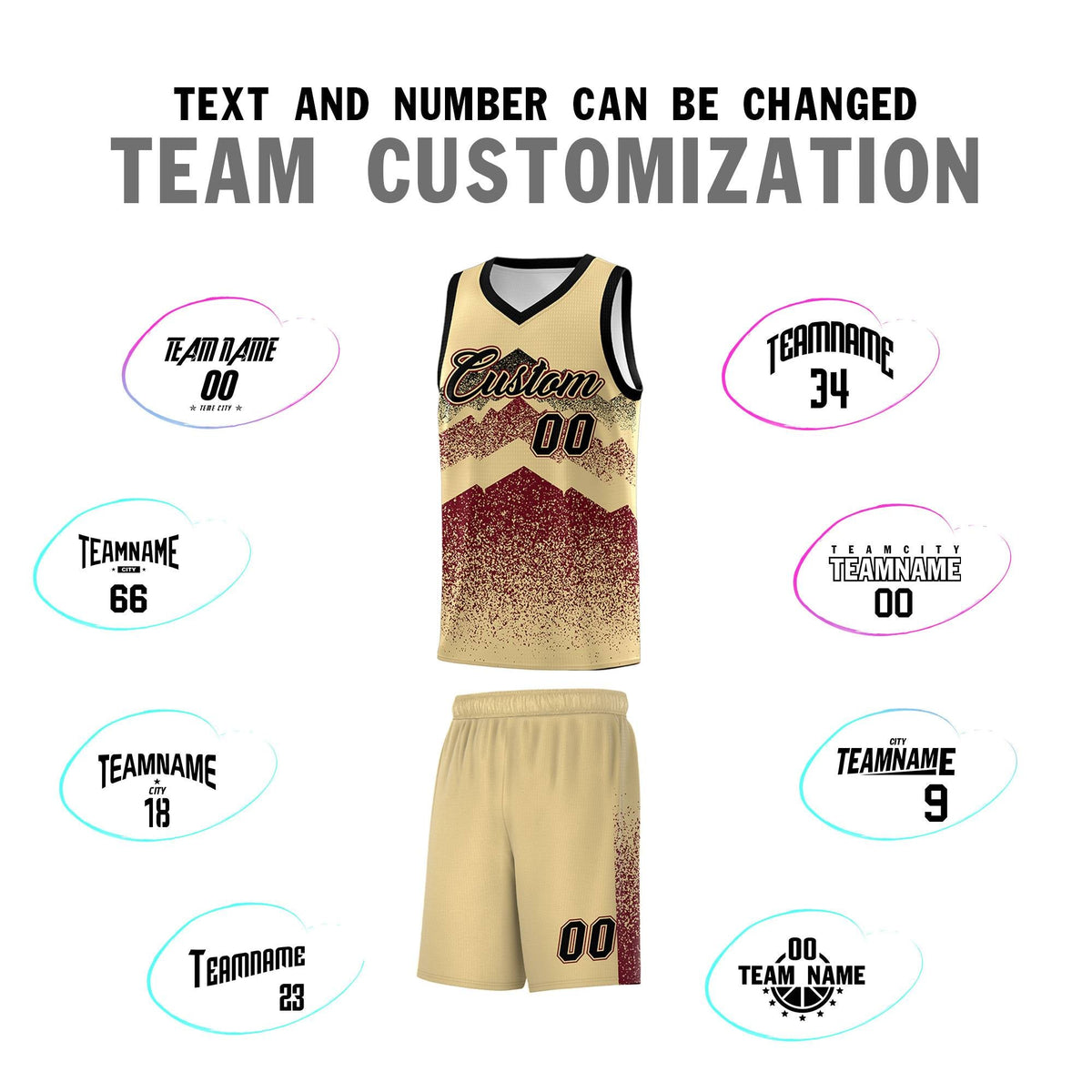 Personalized Youth Basketball Jerseys   Khaki Crimson Gradient Mountain Design Uniforms